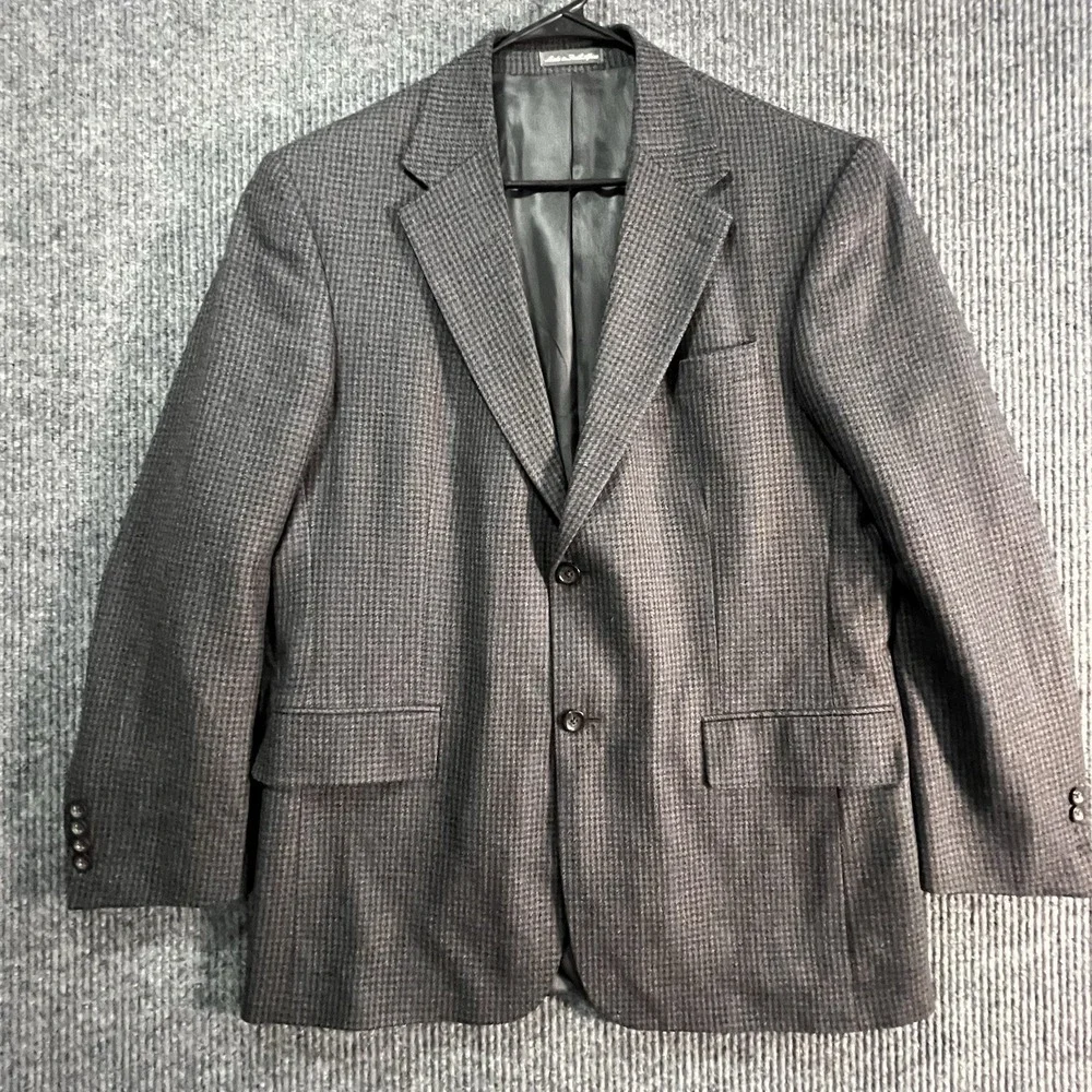 Oscar de la Renta Mens Wool Blazer Sport Coat Houndstooth Gray VTG 80s 40R